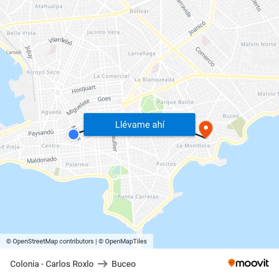 Colonia - Carlos Roxlo to Buceo map