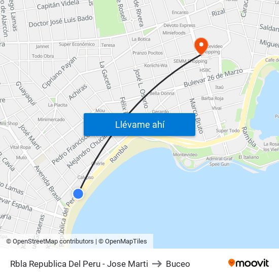 Rbla Republica Del Peru - Jose Marti to Buceo map