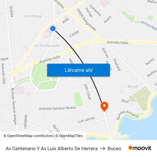 Av Centenario Y Av Luis Alberto De Herrera to Buceo map