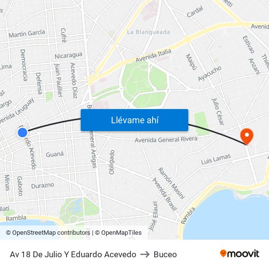 Av 18 De Julio Y Eduardo Acevedo to Buceo map