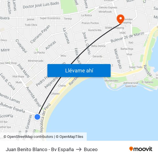 Juan Benito Blanco - Bv España to Buceo map