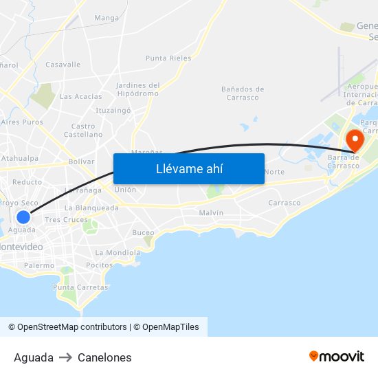 Aguada to Canelones map
