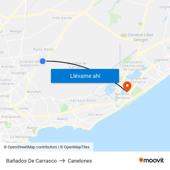 Bañados De Carrasco to Canelones map