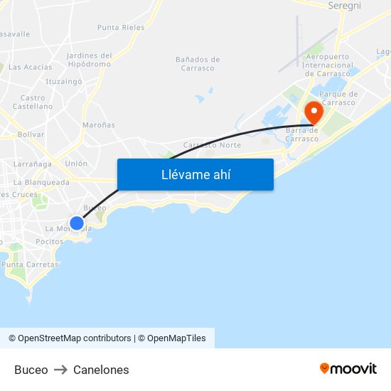 Buceo to Canelones map