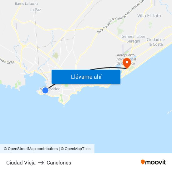 Ciudad Vieja to Canelones map
