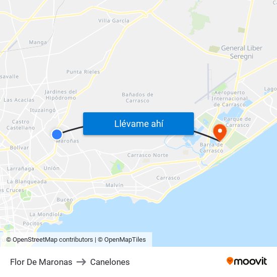 Flor De Maronas to Canelones map