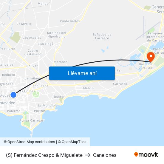 (S) Fernández Crespo & Miguelete to Canelones map