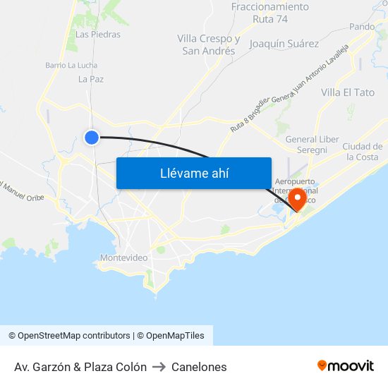 Av. Garzón & Plaza Colón to Canelones map