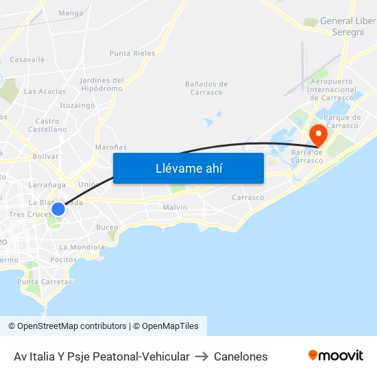 Av Italia Y Psje Peatonal-Vehicular to Canelones map