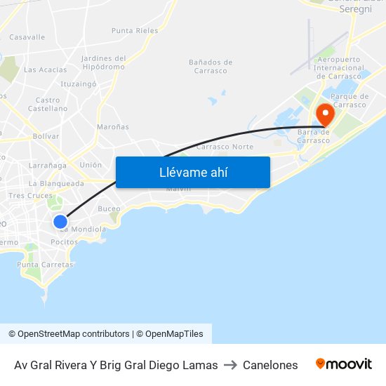 Av Gral Rivera Y Brig Gral Diego Lamas to Canelones map