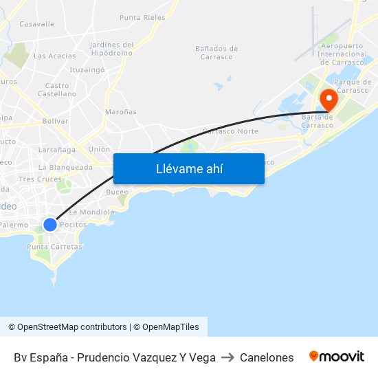 Bv España - Prudencio Vazquez Y Vega to Canelones map