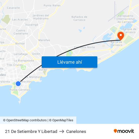21 De Setiembre Y Libertad to Canelones map