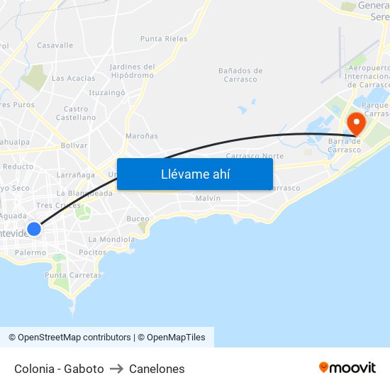 Colonia - Gaboto to Canelones map