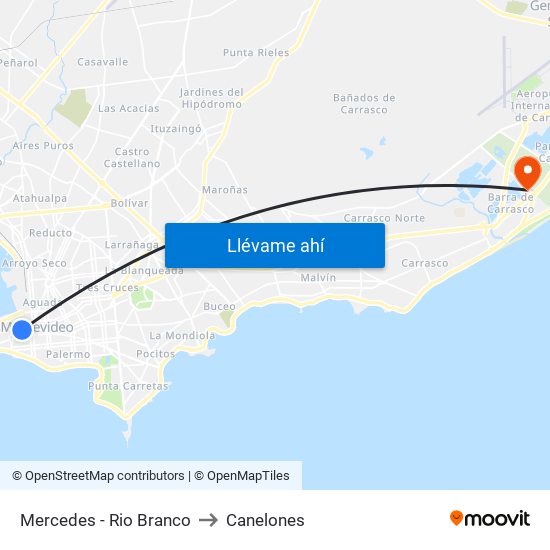 Mercedes - Rio Branco to Canelones map