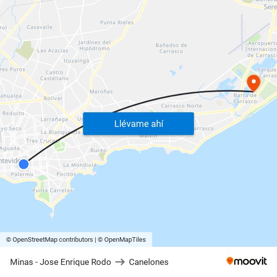 Minas - Jose Enrique Rodo to Canelones map