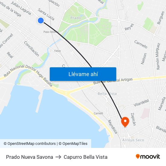 Prado Nueva Savona to Capurro Bella Vista map