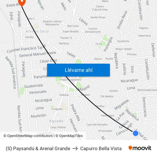 (S) Paysandú & Arenal Grande to Capurro Bella Vista map