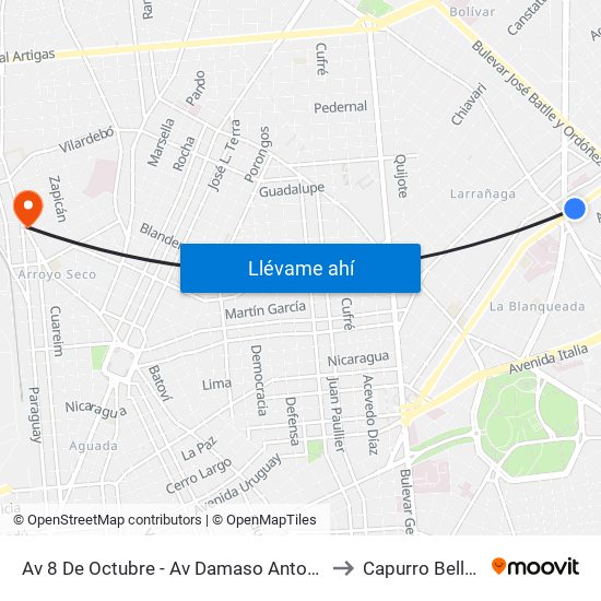 Av 8 De Octubre - Av Damaso Antonio Larrañaga to Capurro Bella Vista map
