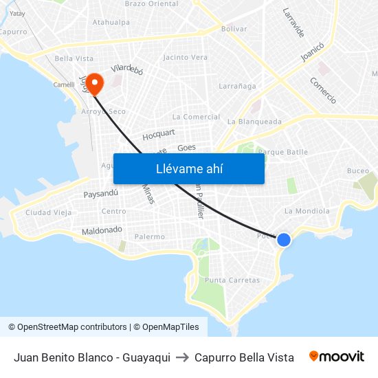 Juan Benito Blanco - Guayaqui to Capurro Bella Vista map