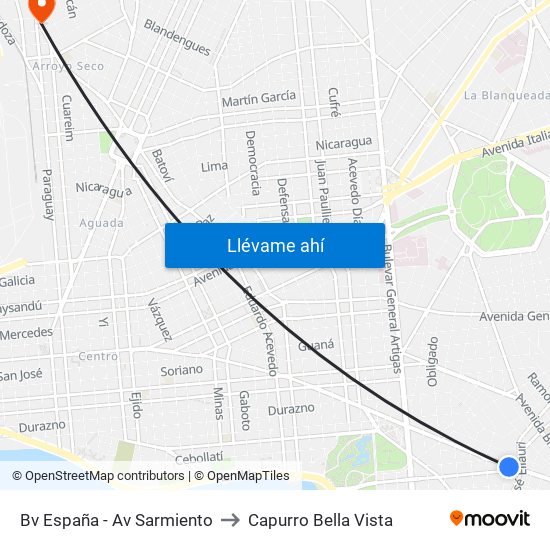 Bv España - Av Sarmiento to Capurro Bella Vista map