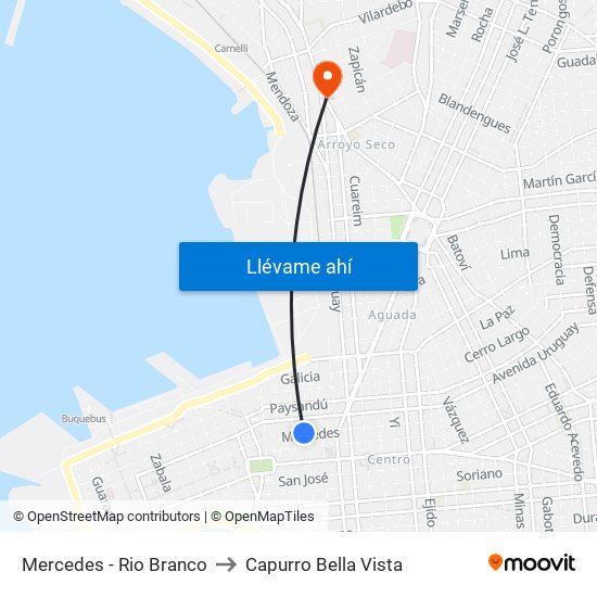 Mercedes - Rio Branco to Capurro Bella Vista map