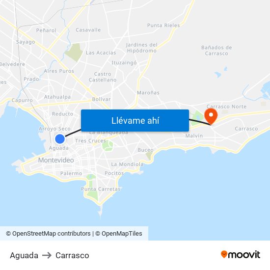 Aguada to Carrasco map