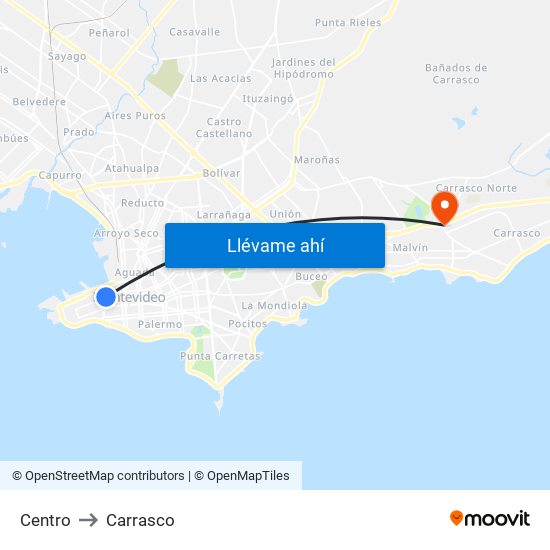 Centro to Carrasco map