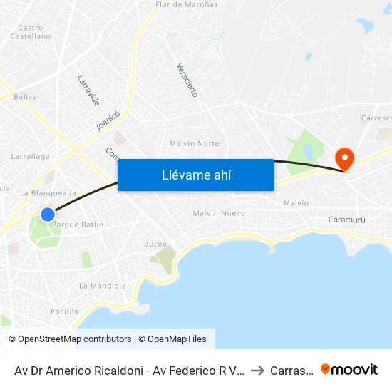 Av Dr Americo Ricaldoni - Av Federico R Vidiella to Carrasco map