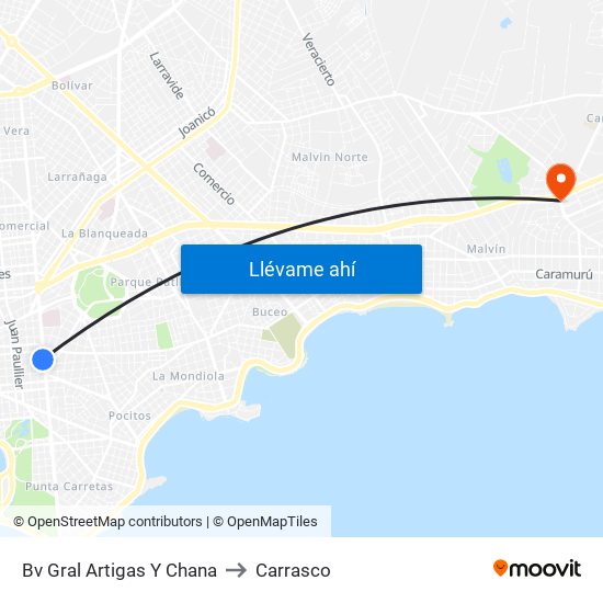 Bv Gral Artigas Y Chana to Carrasco map