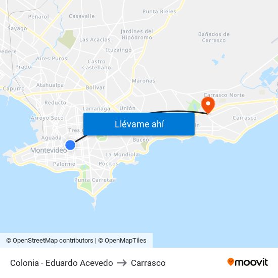 Colonia - Eduardo Acevedo to Carrasco map