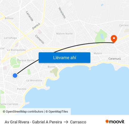 Av Gral Rivera - Gabriel A Pereira to Carrasco map