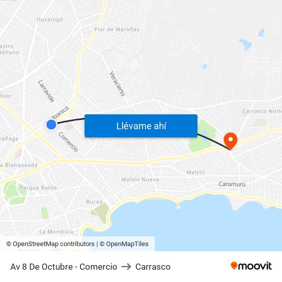 Av 8 De Octubre - Comercio to Carrasco map