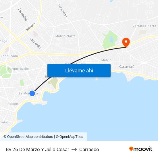 Bv 26 De Marzo Y Julio Cesar to Carrasco map