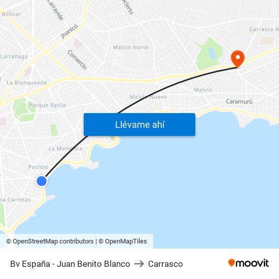 Bv España - Juan Benito Blanco to Carrasco map