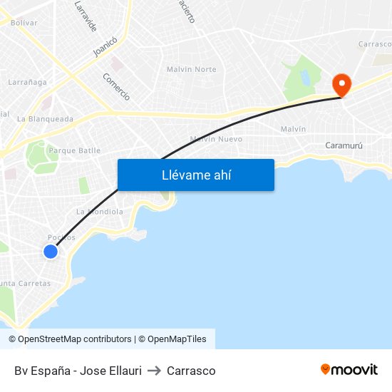 Bv España - Jose Ellauri to Carrasco map