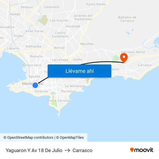 Yaguaron Y Av 18 De Julio to Carrasco map