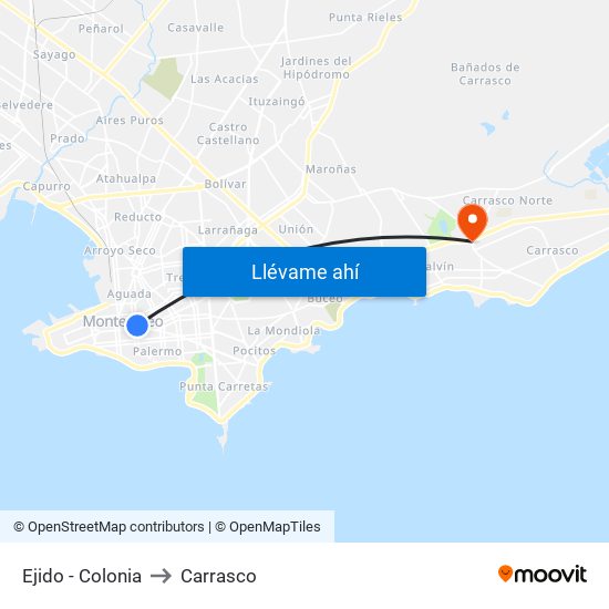 Ejido - Colonia to Carrasco map