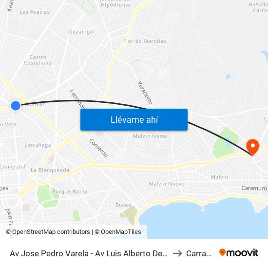 Av Jose Pedro Varela - Av Luis Alberto De Herrera to Carrasco map