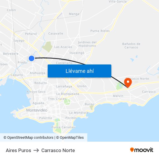 Aires Puros to Carrasco Norte map