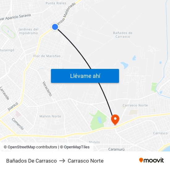 Bañados De Carrasco to Carrasco Norte map