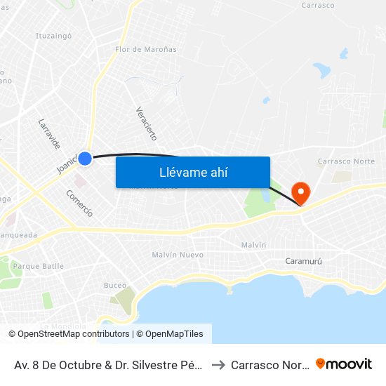 Av. 8 De Octubre & Dr. Silvestre Pérez to Carrasco Norte map