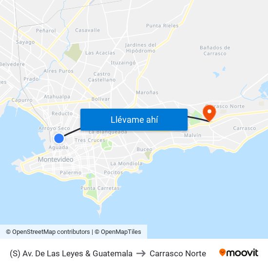 (S) Av. De Las Leyes & Guatemala to Carrasco Norte map