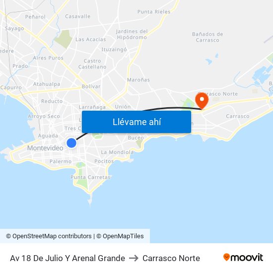 Av 18 De Julio Y Arenal Grande to Carrasco Norte map