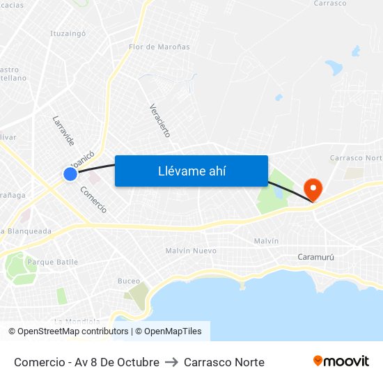 Comercio - Av 8 De Octubre to Carrasco Norte map
