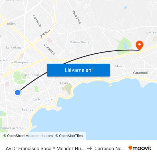 Av Dr Francisco Soca Y Mendez Nuñez to Carrasco Norte map