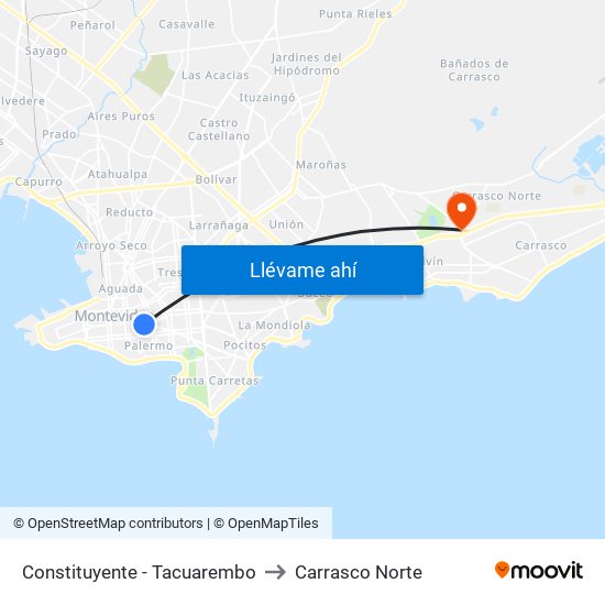 Constituyente - Tacuarembo to Carrasco Norte map