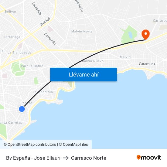 Bv España - Jose Ellauri to Carrasco Norte map