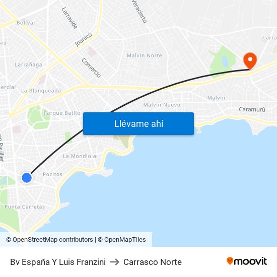 Bv España Y Luis Franzini to Carrasco Norte map