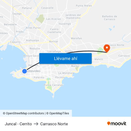 Juncal - Cerrito to Carrasco Norte map