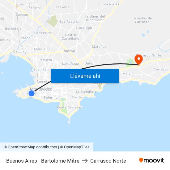 Buenos Aires - Bartolome Mitre to Carrasco Norte map